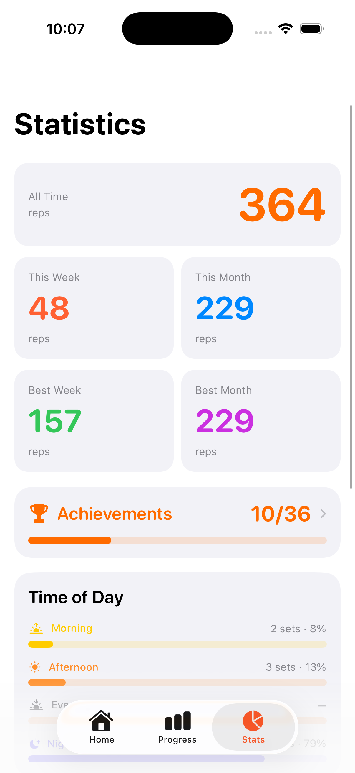 PushStreak statistics screen